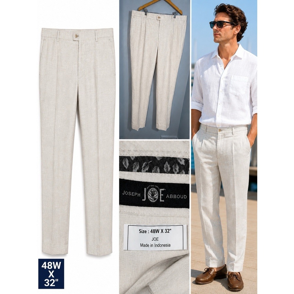 JOSEPH ABBOUD Summer 100% Linen Pants Mens 48x32 Grey Fits Tapered Leg
